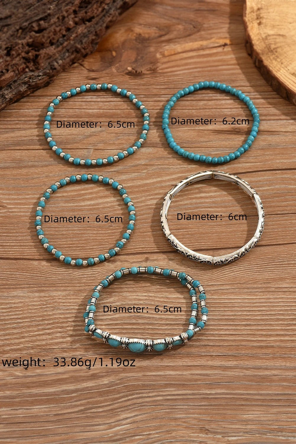 Silvery Western Turquoise Beading 5pcs Layered Bracelet